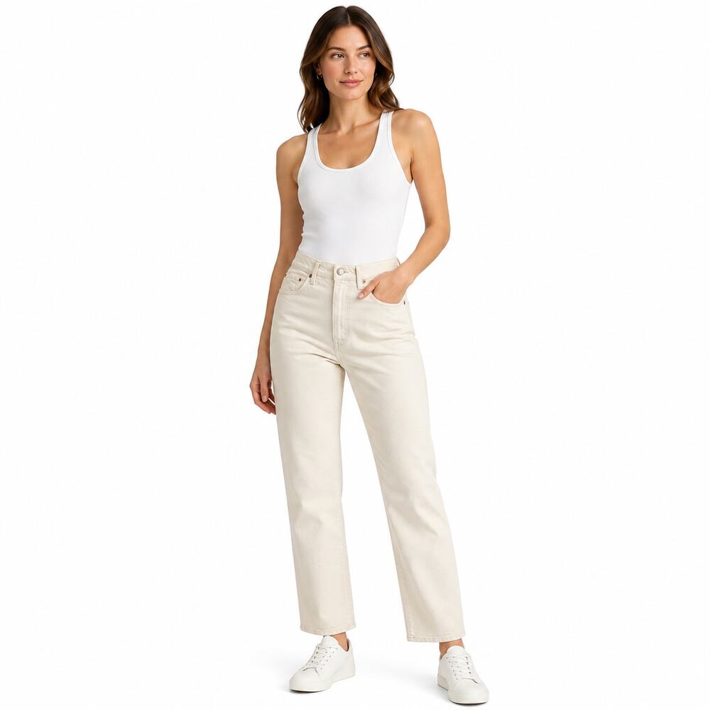 Buck Mason Wicker Rider Twill Jeans Womens Size 28 Off White Straight Leg NWT